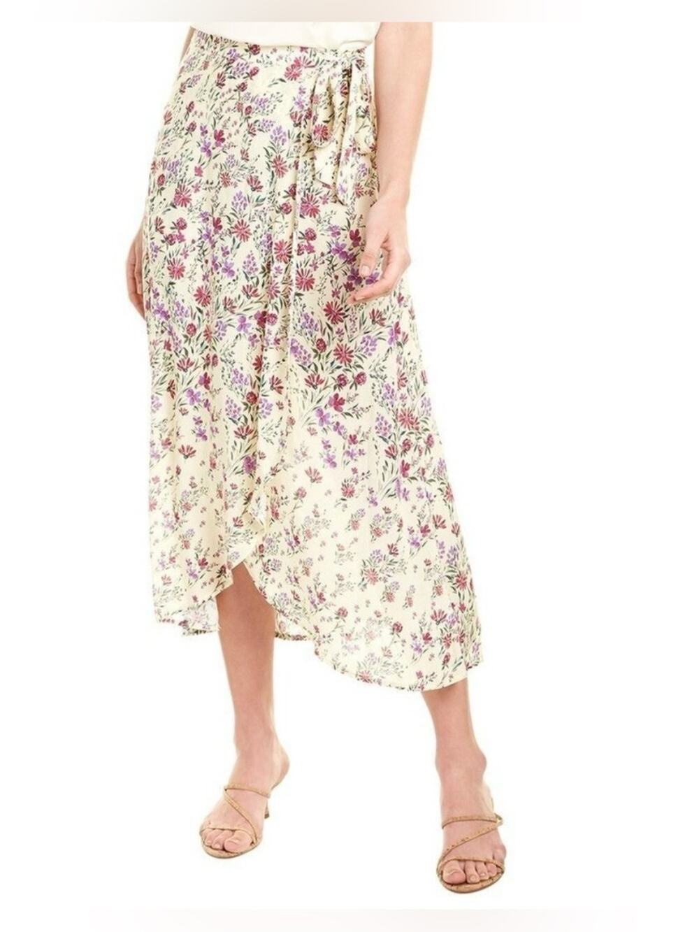 NWT Velvet By Graham And Spencer Floral Print Isadora Faux Wrap Midi Skirt Small